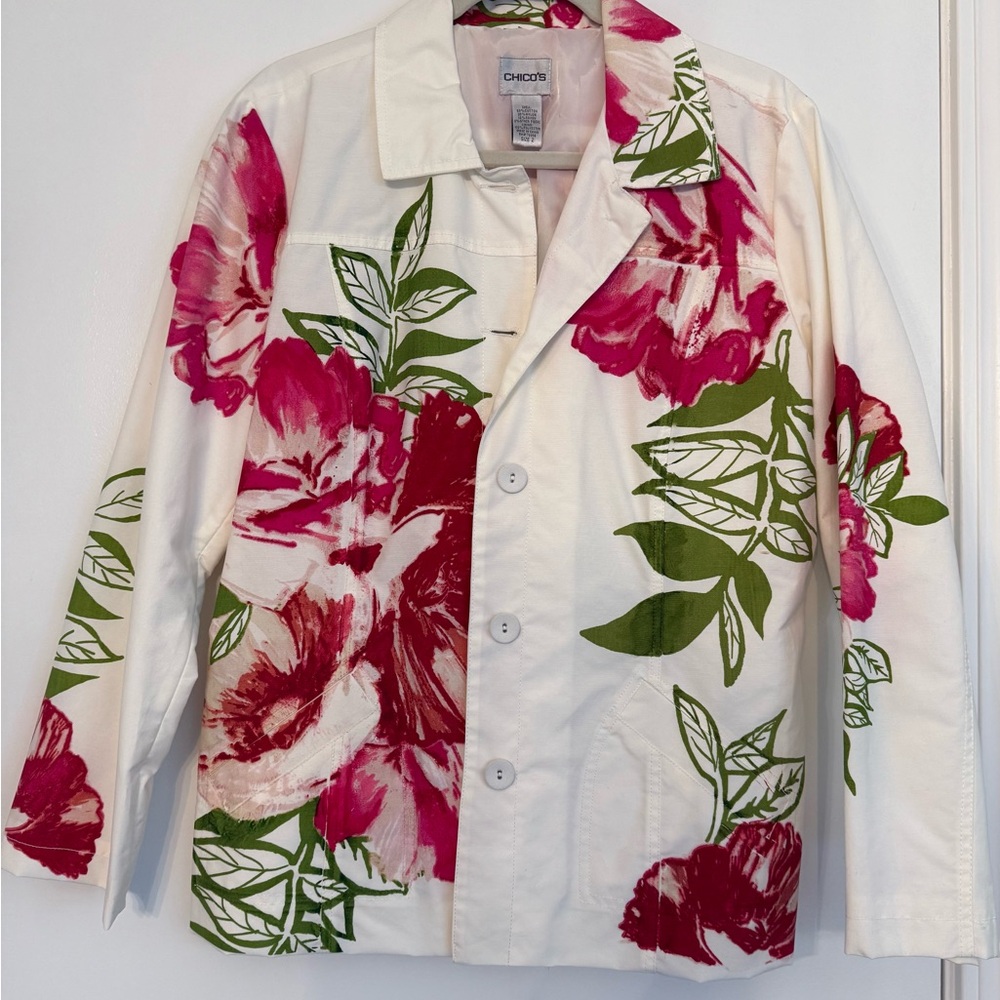 Chico's Floral Jacket - White, Pink, Green